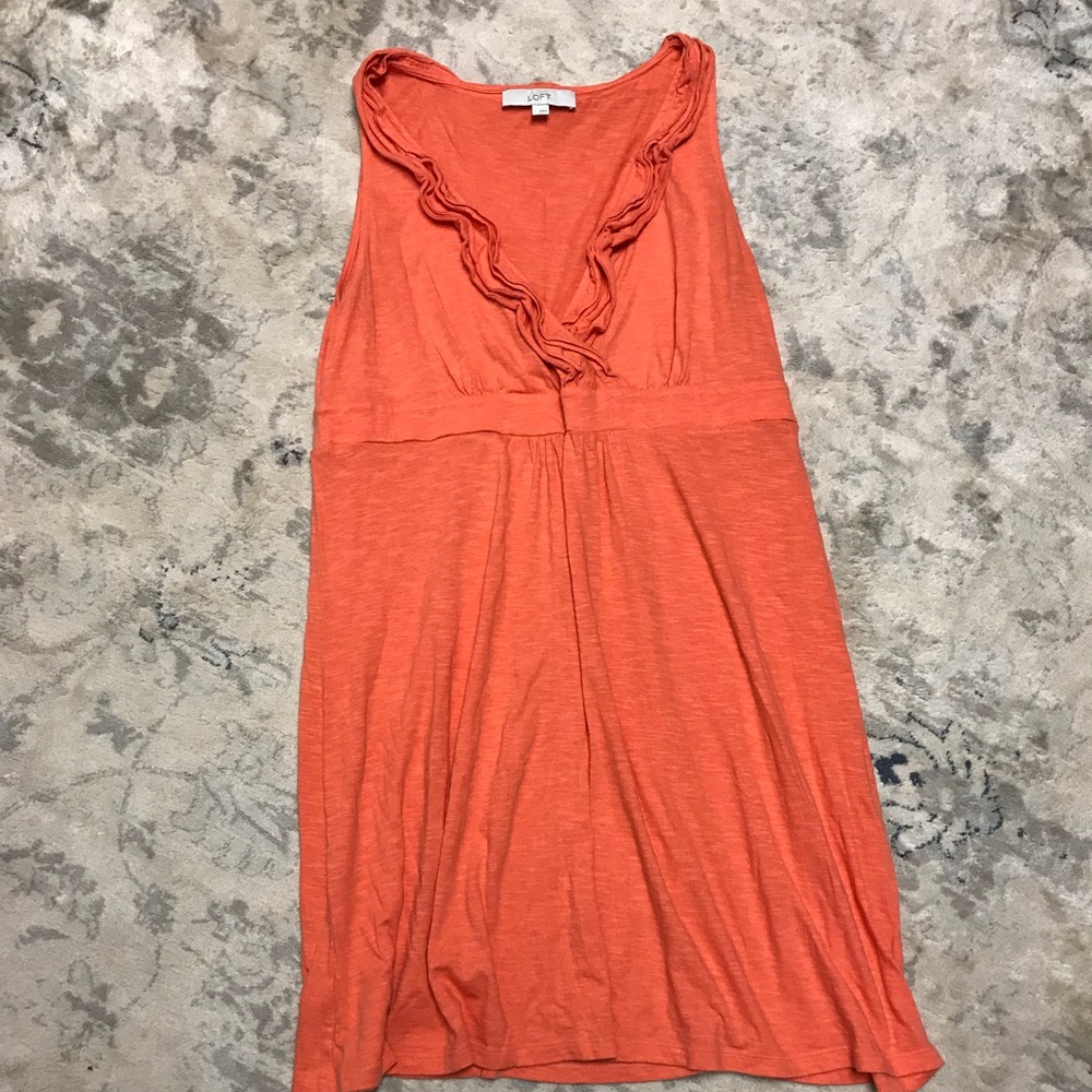 LOFT Orange/Peach Ruffle V-Neck Sleeveless Dress